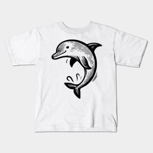 Stick Figure of a Dolphin in Black Ink Kids T-Shirt